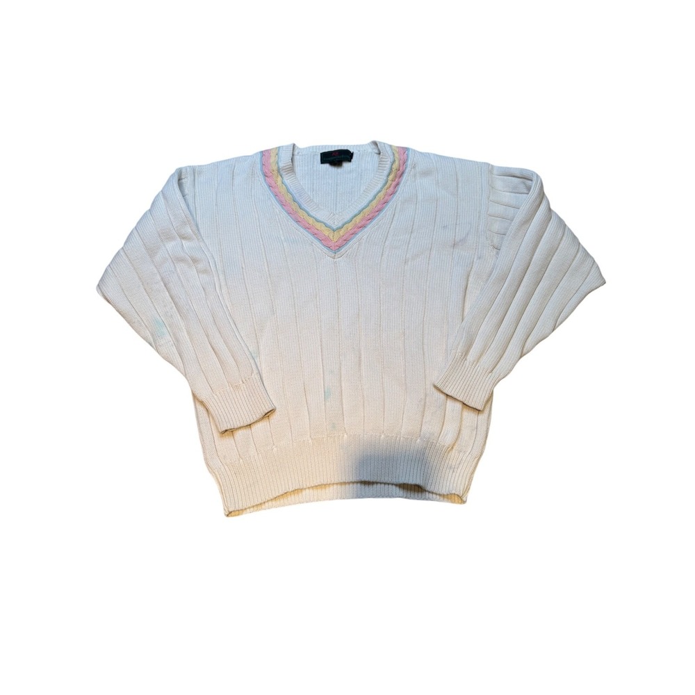 Vintage Abercrombie & Fitch Cable‎ Knit V Neck Sweater Size M Cottagecore Preppy - Picture 2 of 11